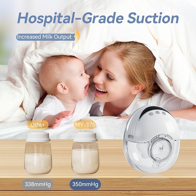 Hands Free Breast Pump Wearable MY-375 - Strong Suction, Low Noise, Wearable Breastfeeding Pump with 4 Mode &12 Levels, Portable Electric Breast Pump 24mm - 19/21/Insert/Flange, 2 Pack (White)