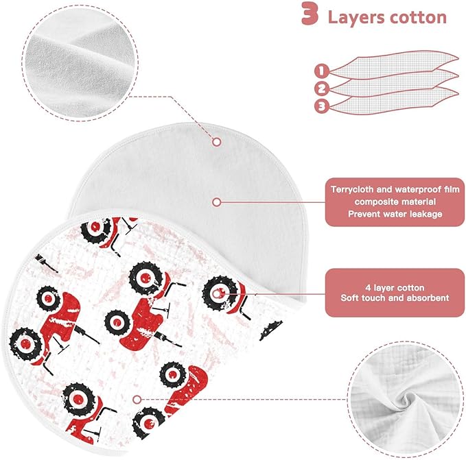 vvfelixl Red Wheeled Tractors Burp Cloths for Baby Boy Girls Baby Washcloths Burp Rags 1 Pack