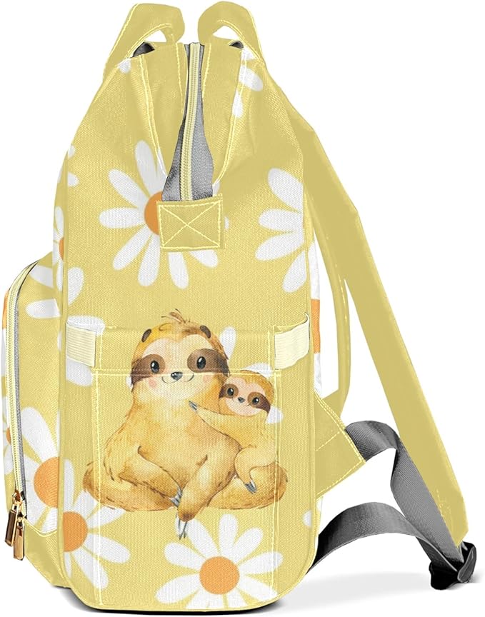 Sloth White Daisy Cute Diaper Bag Baby Nappy Bag Daughter Multi-Function Custom Baby Bag Picnic Diaper Carrying Bag Unisex Gifts with Name