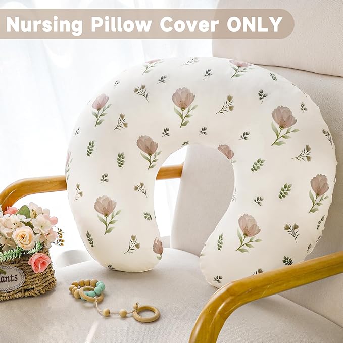 SWESEN Nursing Pillow Covers, Ultra Soft Nursing Cover for Breastfeeding Pillows, Stretchy Nursing Pillow Slipcover for Baby Girls Boys, Fits Standard Nursing Pillow, Floral