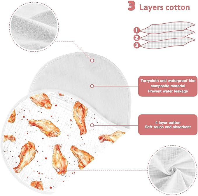 vvfelixl Muslin Burp Cloths Roast Chicken Wing Baby Washcloths for Baby Girl Boys 2 Pack
