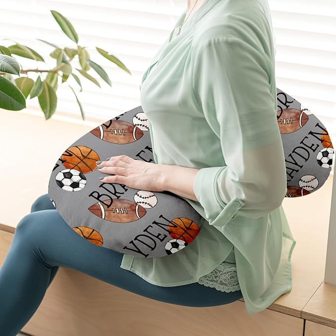 Baby Nursing Pillow Cover - Personalized Name Multi-Ball Theme Breastfeeding U-Shaped for Bottle Feeding, Ultra Soft Comfortable Breastfeeding Pillow Cover for Infant Baby Boys and Girls