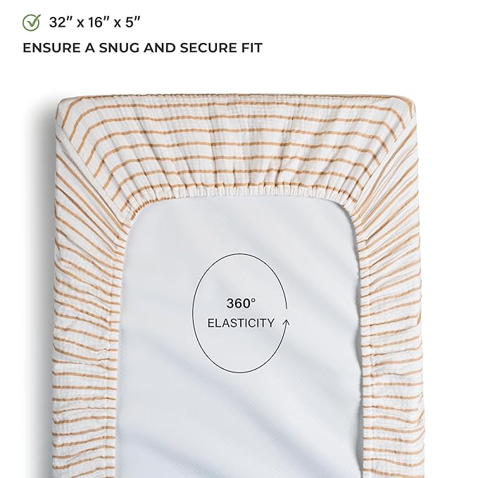 Meracorallo Muslin Changing Pad Cover, 100% Cotton Soft and Comfortable Changing Table Cover for Baby Boys and Girls, Neutral Stripe