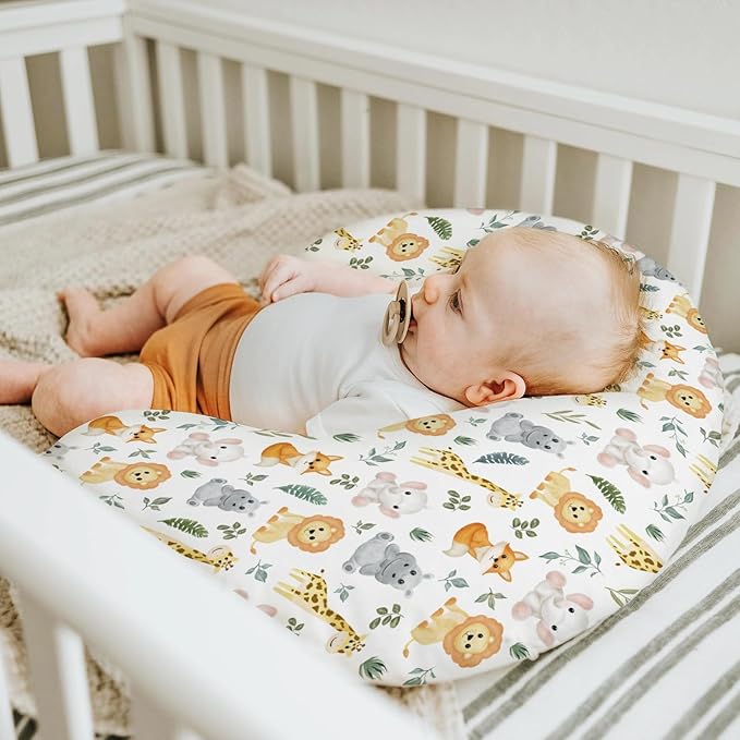 Safari Animals Baby Nursing Pillow Covers for Boy Girl Cute Lion Giraffe Elephant Hippo Tropical Leaves Nursery Pillowcase for Breastfeeding Pillows Zoo Jungle Soft Stretchy Slipcovers for Newborn