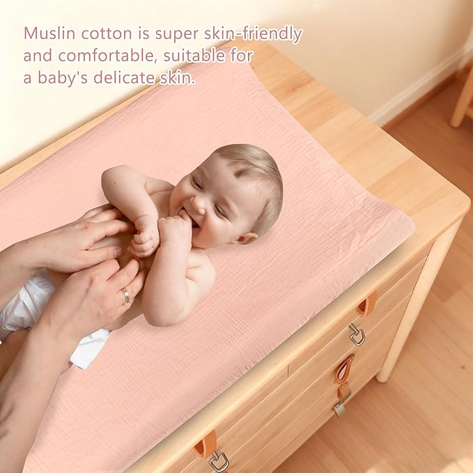 Hooyax Baby Changing Pad Cover 2-Pack, Muslin Soft Breathable Changing Table Pad Covers for Nursery, Easy Care Changing Pad Sheets for Girls and Boys(Pink, Flower)