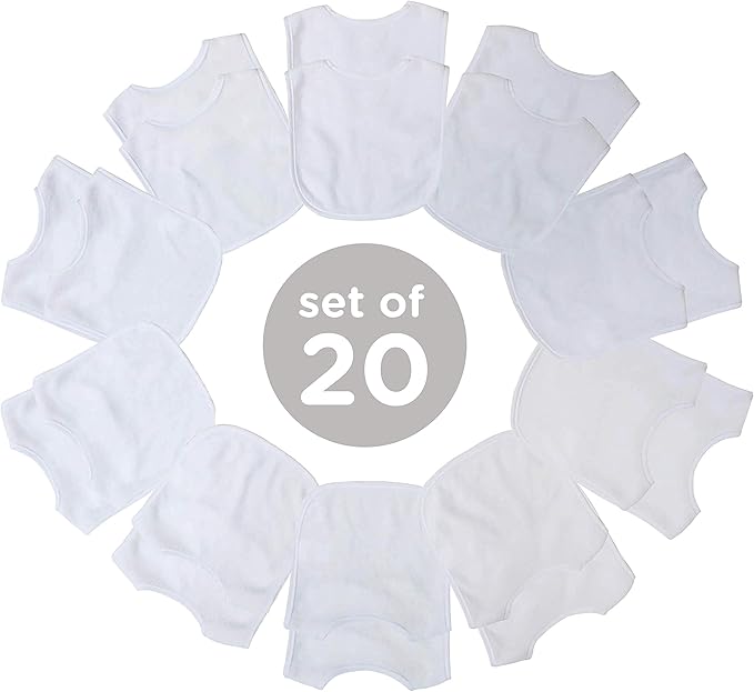 Neat Solutions 2-Ply Knit Terry Solid Color Feeder Bibs in White - 20 Pack