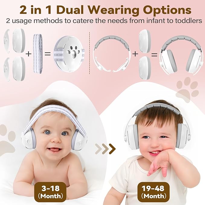 Baby Ear Muffs Noise Protection: 2-in-1 Baby Headphones for Noise, Protects Hearing for 0-48 Months Infants Toddler