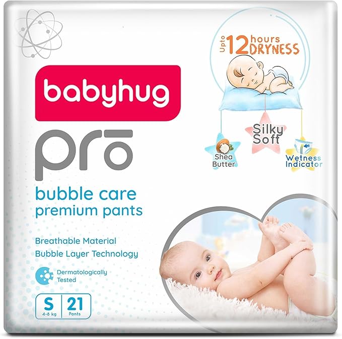 Baby Hug Pro Bubble Care Premium Pant Style Diapers Small (S) Size - 21 Pieces