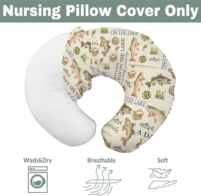 Gone Fishing Nursing Pillow Covers for Boy Girl Vintage Lake Fishing Lovers Gift Nursing Pillow Slipcovers for Breastfeeding Pillows Vacation Outdoors Adventure Soft Stretchy Cover for Newborn Infant