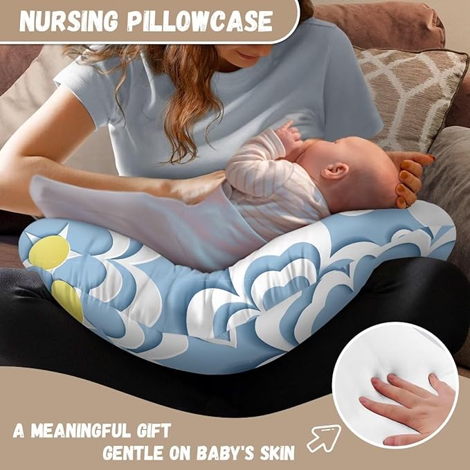 Nursing Pillow Cover Stretchy，Breastfeeding Pillow Slipcover for Baby Boys & Girls,Nursing Pillow Case for Newborn，Soft Fabric Fits Snug On Infant, Washable & Breathable,White Flower Leaf