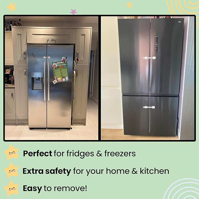 Booboo Baby (4 Pack) Child Proof Refrigerator Lock Fridge Door Locks | Baby Proof Cabinet Drawers, Dishwasher, Garbage Trash Can & Cupboards with 3M Adhesive Locks| Easy Installation No Tools Needed