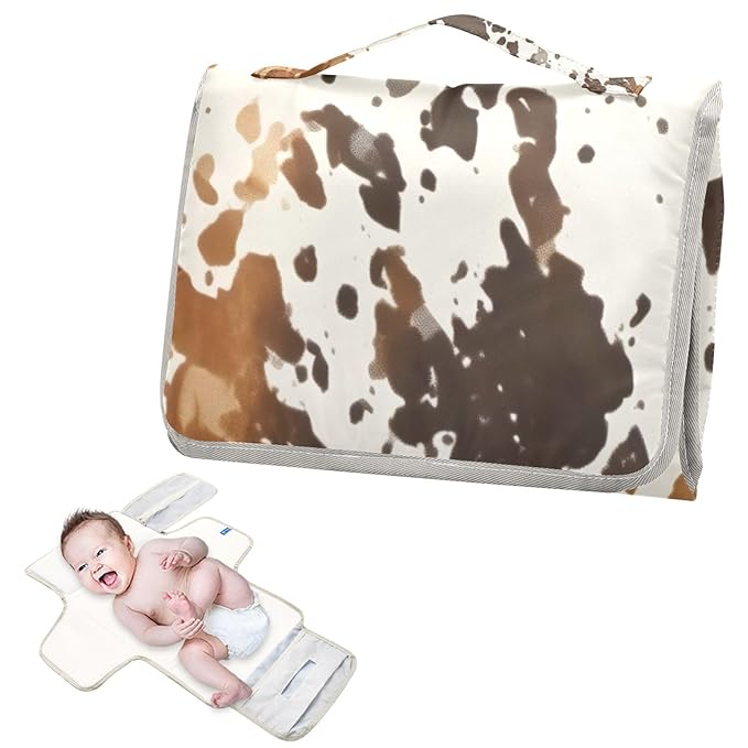 Portable Baby Changing Pad - Retro Cow Print Waterproof Diaper Changing Mats for Baby Boys Girls, Lightweight Changing Pads