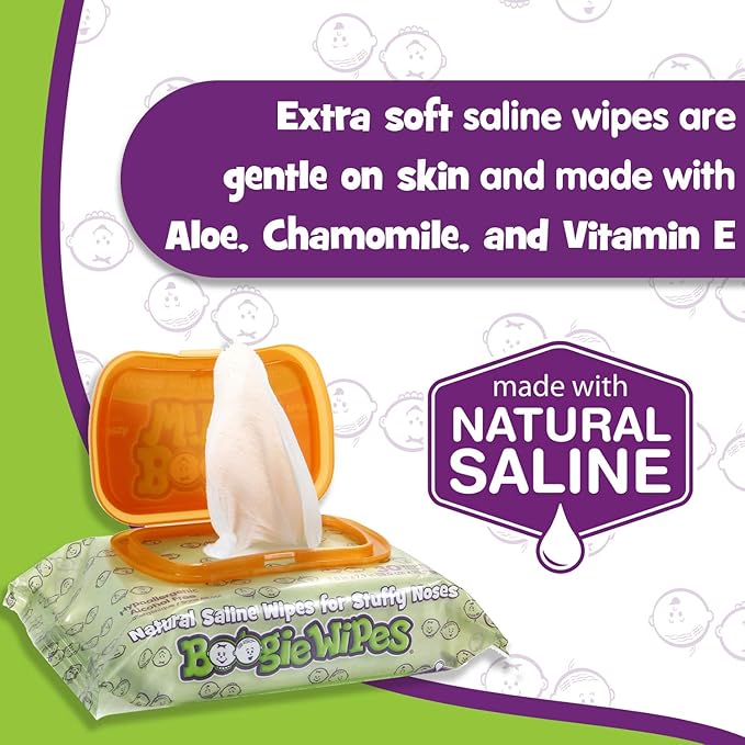 Boogie Wipes, Fresh Scent Wet Nose Wipes for Kids and Baby, Allergy Relief, Soft Natural Saline Hand and Face Tissue with Aloe, Chamomile and Vitamin E