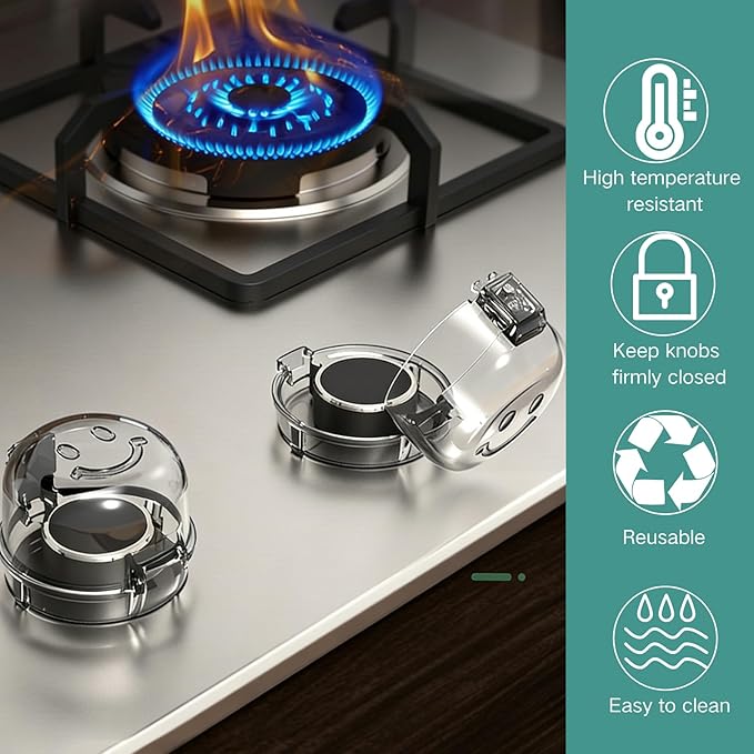 5 Pack Stove Knob Safety Covers – Child Proof Gas Stove Knob Covers, Universal Oven Lock Safety for Baby, Heat-Resistant Plastic Stove Knob Guards for Kitchen Safety (Clear)