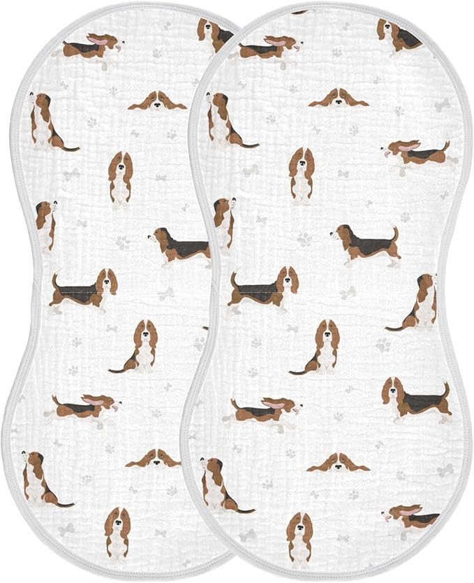 Basset Hound Dog Pattern Muslin Burp Cloths for Baby 2 Pack Soft 100% Cotton Baby Washcloths Bibs for Boy Girl