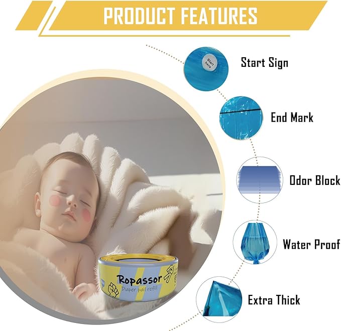Diaper Pail Refill Bags for Munchkin Step Diaper PailGenie & Complete/Expressions (1120count) 4 Packs, 7-Layer Odor-Absorbing, Comes with One Disposable Diaper Poop Bags