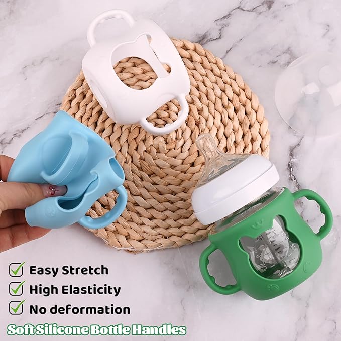 3 Pack Silicone Sleeves for Avent Natural Glass Baby Bottles, Anti Breakage Baby Bottle Sleeves with Handles, Compatible Philips Avent Glass Natural Baby Bottle 4 oz(White+Blue+Green)