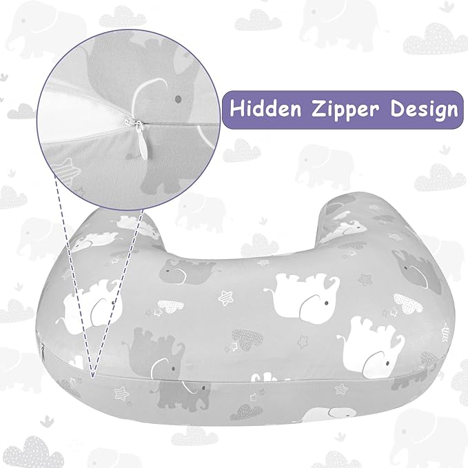 TANOFAR New Nursing Pillow Cover, Stretchy Minky Removable Nursing Cover for Breastfeeding Pillows, Ultra Soft Comfortable Slipcover for Baby Girl and Boy, Grey Elephant