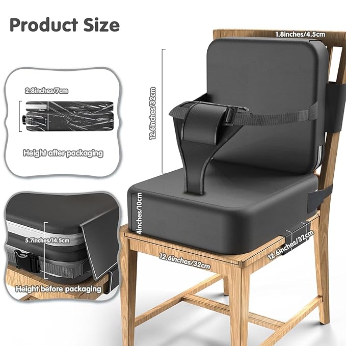 Toddler Booster Seat for Dining Table,Booster Seat for Kitchen Chair with Extended Straps,2PCS Portable with Safety Buckles,Suitable for Kids Aged 3-12 in Restaurants (Grey)