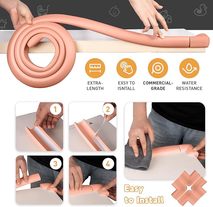 Thick Corner Edge Protector for Baby Proofing, 6.56Ft Furniture Edge Bumper with 10 L-Shaped & Soft Foam Corner Guards,Adhesive Baby proofing Bumper for Table, Small Toddler Bed (Pink)