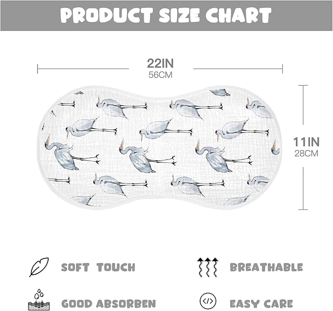 vvfelixl Baby Burp Cloths Watercolor Heron Baby Newborn Cotton Burping Cloths Set Baby Washcloths 4 Pack
