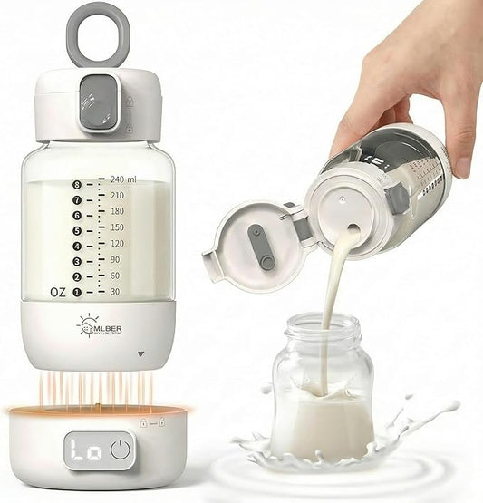 Portable Milk Bottle Warmer: Superfast Heating & Precise Temp Control for Retain Nutrients in Breastmilk & Formula - 8oz Cordless Water Heater with 5 Temp Modes & Split Design for Travel & Household