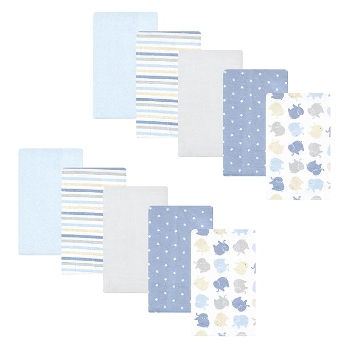 Hudson Baby Unisex Baby Cotton Flannel Burp Cloths 10-Pack, Multi Color Boy Elephant, One Size