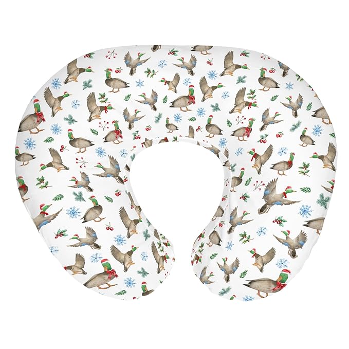 Christmas Mallard Ducks Baby Nursing Pillow Covers for Boy Girl Winter Green Ducks Fir Leaves Snowflakes Nursing Pillowcase for Breastfeeding Pillows Hunting Ducks Soft Stretchy Slipcovers for Newborn