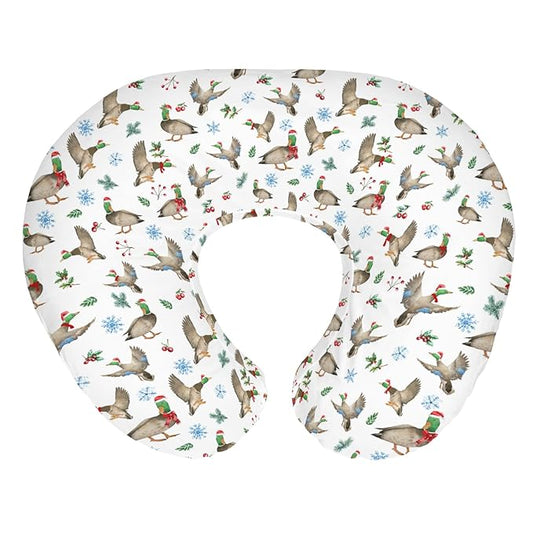 Christmas Mallard Ducks Baby Nursing Pillow Covers for Boy Girl Winter Green Ducks Fir Leaves Snowflakes Nursing Pillowcase for Breastfeeding Pillows Hunting Ducks Soft Stretchy Slipcovers for Newborn
