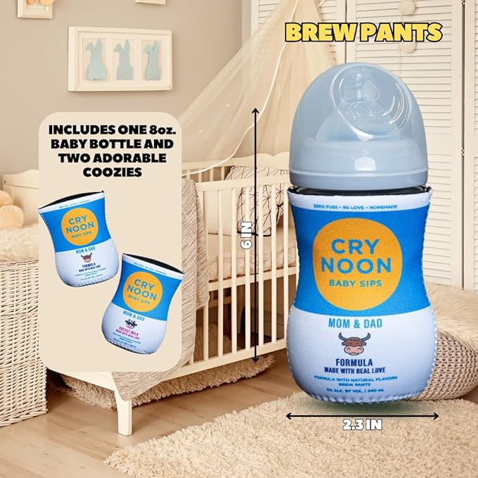 Funny Baby Bottle Koozie – Hard Seltzer/Beer Parody Baby Bottle Sleeve – Hilarious Baby Shower Gag Gift & New Dad Gift (2 Premium Designed Neoprene Coozies + BPA/Lead/Phthalate Free Bottle Included)