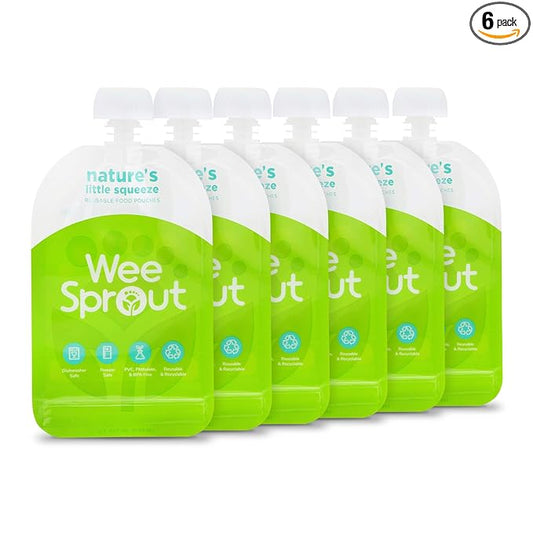 WeeSprout Double Zipper Reusable Food Pouches (Green, 3.4 fl oz)