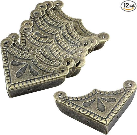 Antrader 12Pcs Metal Box Corner Protector Edge Safety Bumpers Screw Fixed Furniture Corner Guard Bronze Tone 2.2" x 2.2"