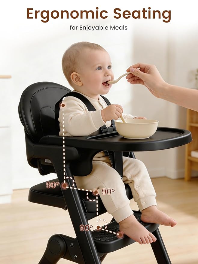 High Chairs for Babies and Toddlers, Baby High Chair Adjustable Height, Dining Chair with Removable Tray, Ergonomic Toddler Feeding Seat, Sturdy & Durable Construction, Black