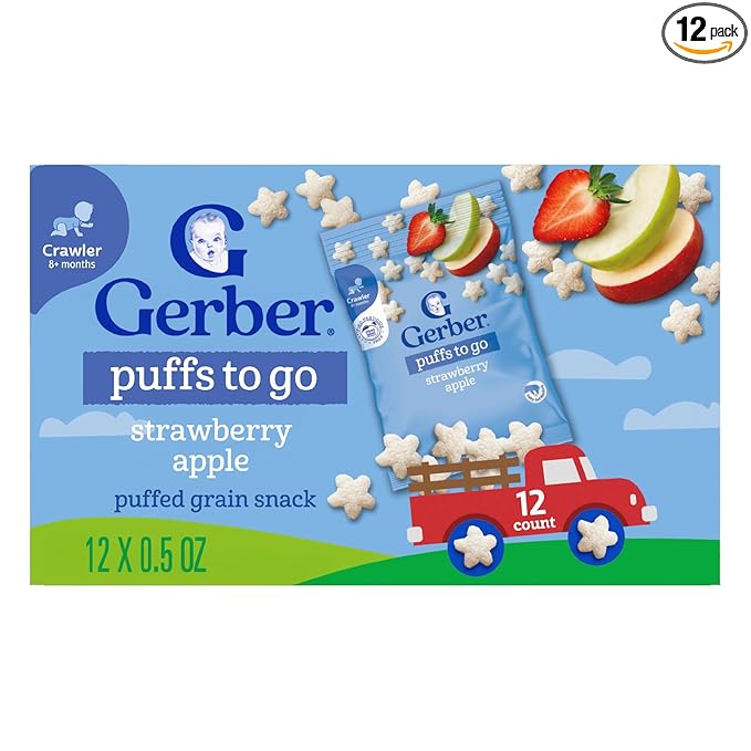 Gerber Stage 3 Baby Snacks, Strawberry Apple Puffs, Grain Snack, Baby Led Feeding, 12PK