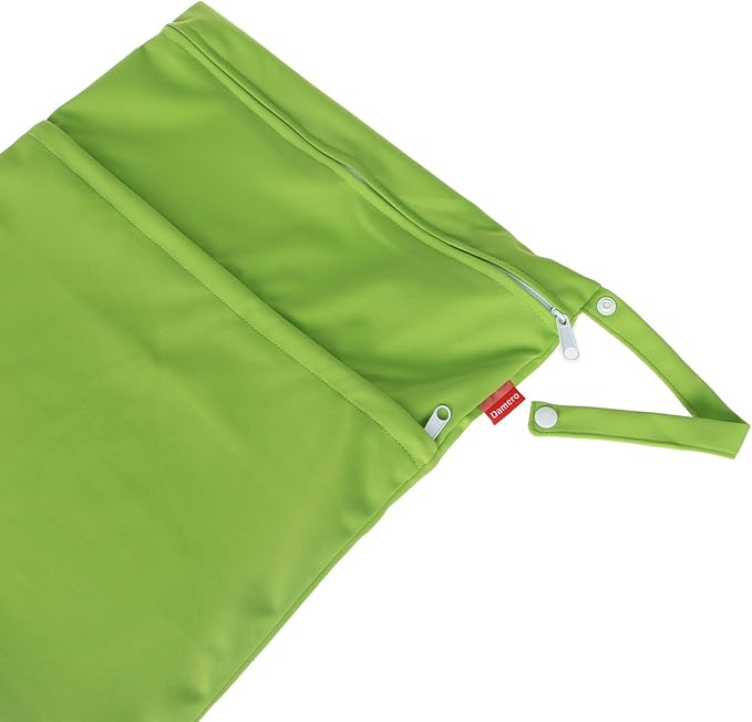 Damero 2pcs Pack Cute Travel Baby Wet and Dry Cloth Diaper Organizer Bag(Large, Green+Light Blue)