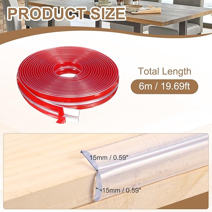 uxcell Edge Protector, 19.7ft (6M) x 0.6" (15MM) Clear Furniture Corner Guard PVC Strong Adhesive Proofing Edge Safety Bumpers with 4 Corners Guards for Table Cabinets