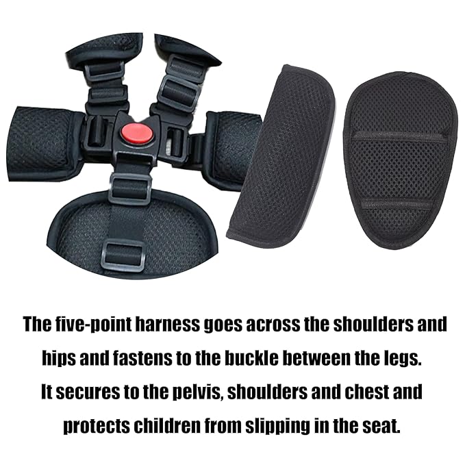 Universal 5 Point Harness Baby Chest Harness for High Chair/Stroller, Harness Belt with Baby Shoulder Strap and Crotch Harness Pads, Adjustable Harness Chest Harness Stroller for Child/Kid Seat, Black