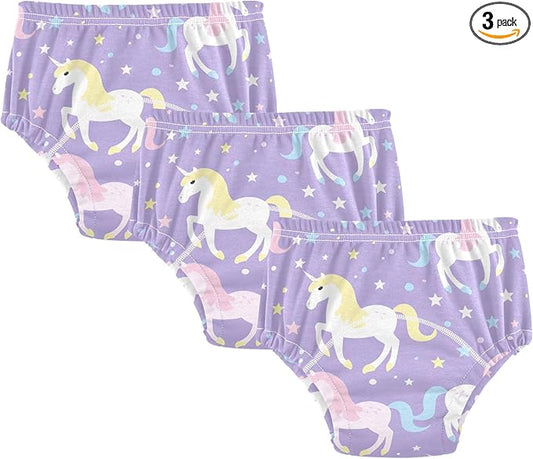 Toddler Training Pants, Unicorn Purple Cotton Potty Training Underwear for Baby Boy Girl 3-Pack