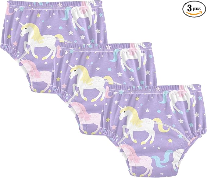 Bolaz Toddler Training Pants, Unicorn Purple Cotton Potty Training Underwear for Baby Boy Girl 3-Pack