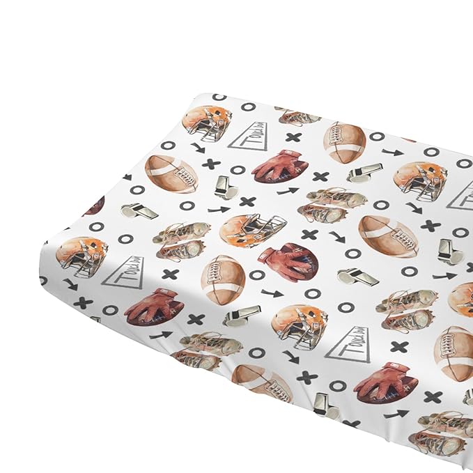 Watercolor American Football Baby Changing Pad Covers for Boy Girl 32''x16'' Outdoor Sports Fitted Diaper Change Table Sheets Sports Lovers Gift Comfort Soft Breathable Nursery Changing Table Mats