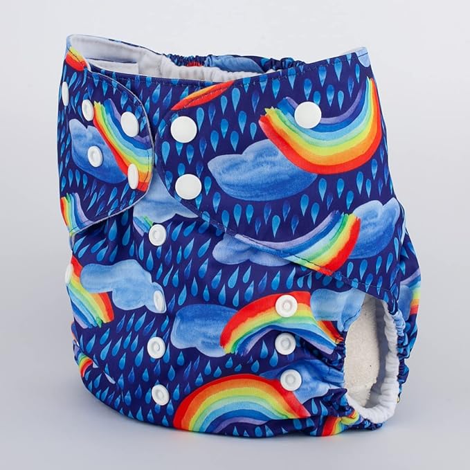 2 to 7 Years Old Cloth Diaper Nappy Pocket Reusable Washable Junior Big Baby Kids Toddler (Rainbow Rain)