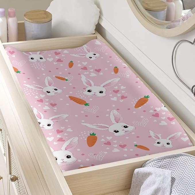 Easter Decor Baby Changing Pad Cover Infant Newborn Cute Rabbit Diaper Table Change Mat Sheet Cover Changing Table Covers for Boys Girls
