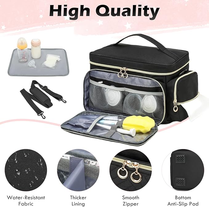 Breast Pump Bag Fit for Spectra S1 and S2 - Pumping Bag with Ice Pack & Waterproof Mat, Portable Breast Pump Storage Bag for Work, Travel and Family Use, Black