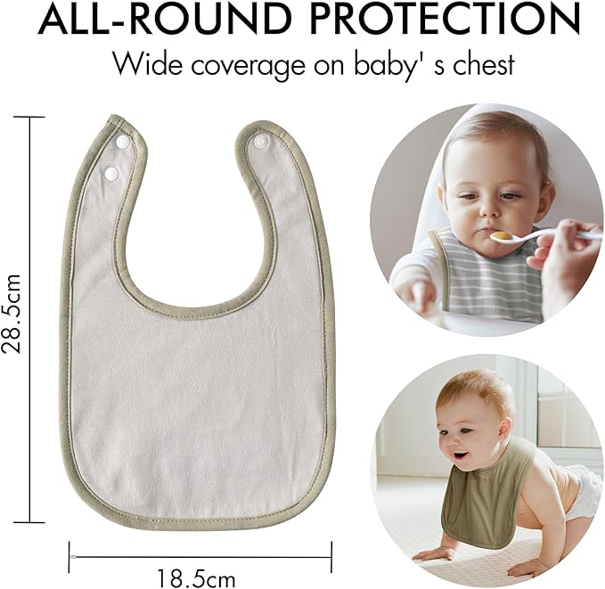 10 Pack Cotton Snap Bibs for Baby Boy Girl, Super Soft Drool Bibs for Teething and Feeding