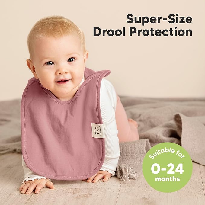 KeaBabies 8-Pack Bibs for Baby Girl, Boy - Pullover Large Baby Bibs for Drooling and Teething Infant, Newborn, Soft & Absorbent Organic Cotton, Long Torso Coverage Keep Toddler Clean & Dry (Dahlia)