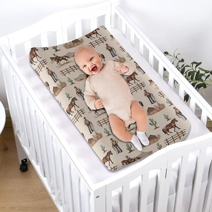 Baby Changing Pad Cover Cowboy Changing Pad Covers for Boys Girls Super Soft Changing Mat Cover Infant Newborn Changing Table Sheet Fitted 32”x16” Changing Pad Covers