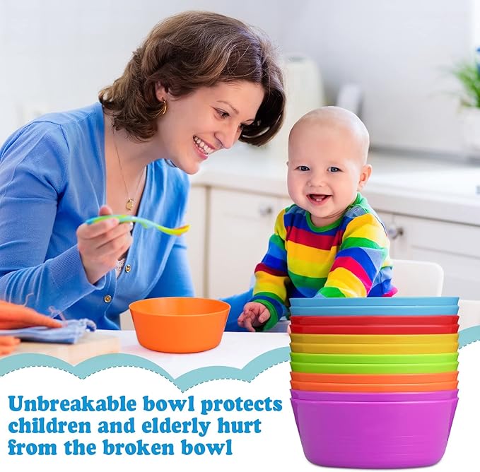 Foaincore Kids Plastic Bowls 10 oz Cereal Snack Microwave Dishwasher Safe Toddler Bowls Kids Colorful Snack Children Salad Dessert Soup Supplies