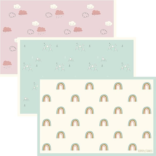 Hippypotamus Disposable Placemats Baby - Pack of 45 BPA Free Table Toppers for Kids and Toddlers - Extra Sticky Travel Mat for Restaurant (Cream/Sage/Blush)