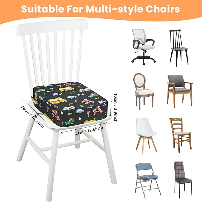 Toddler Booster Seat for Dining Table Kitchen Chair, Kids Booster Seat with Non-Slip Bottom and Adjustable Straps, 4" Detachable Washable Portable Travel Increasing Cushion (Transportation)