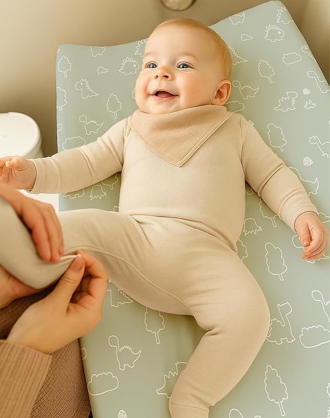 Changing Pad Cover for Baby Boys Girls 2 Pack, Fits Standard 32”×16” Changing Table Pads, Silky Breathable Stretch Knit, Machine Washable (Sage Dino)